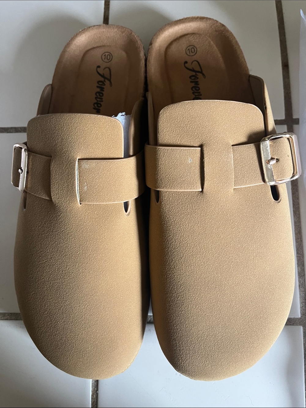 Forever Camel-Tan Buckle Clog Mules